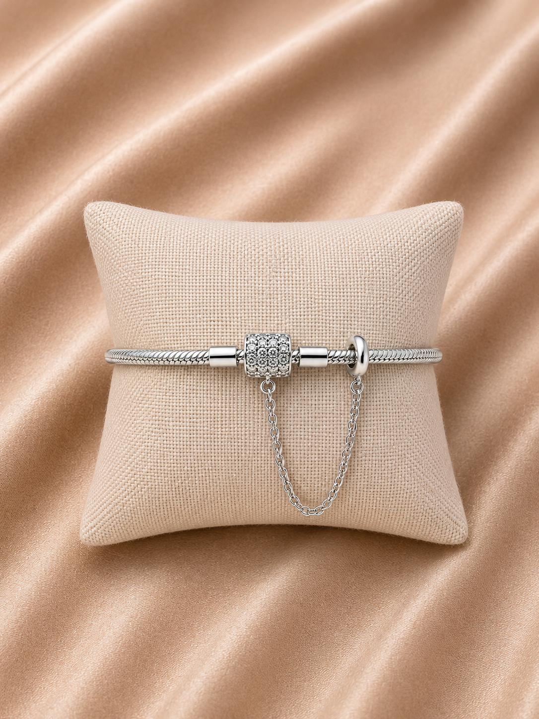 Pulsera de Plata 925 Cristales con Cadena de Seguridad - Bisutería Mujer