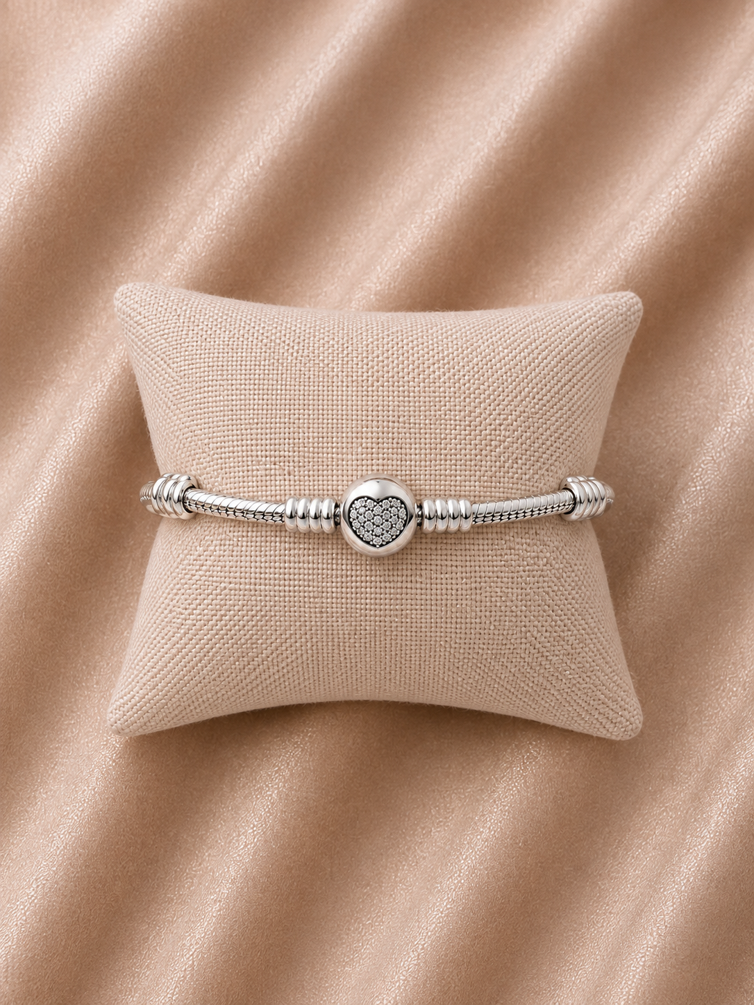Pulsera de Plata 925 Corazón Redondo con Cristales - Bisutería Mujer
