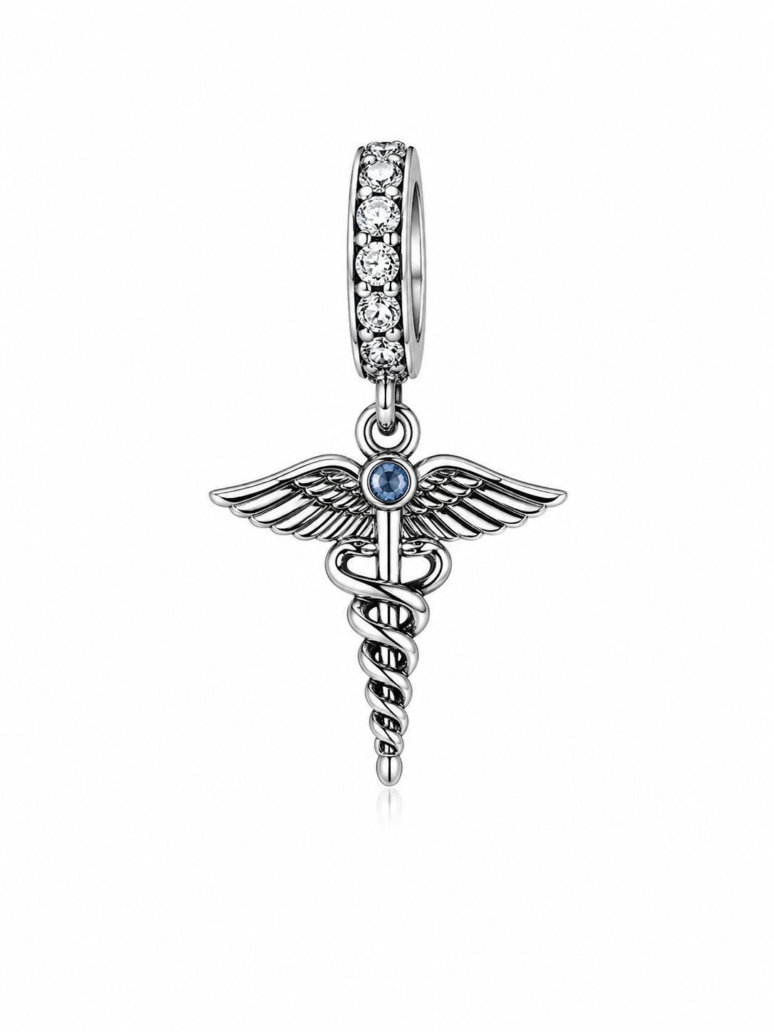 Charm de Plata 925 | Símbolo Caduceo y Cristales