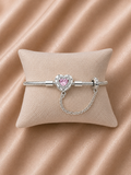 Pulsera de Plata 925 Corazón Rosa con Cadena de Seguridad