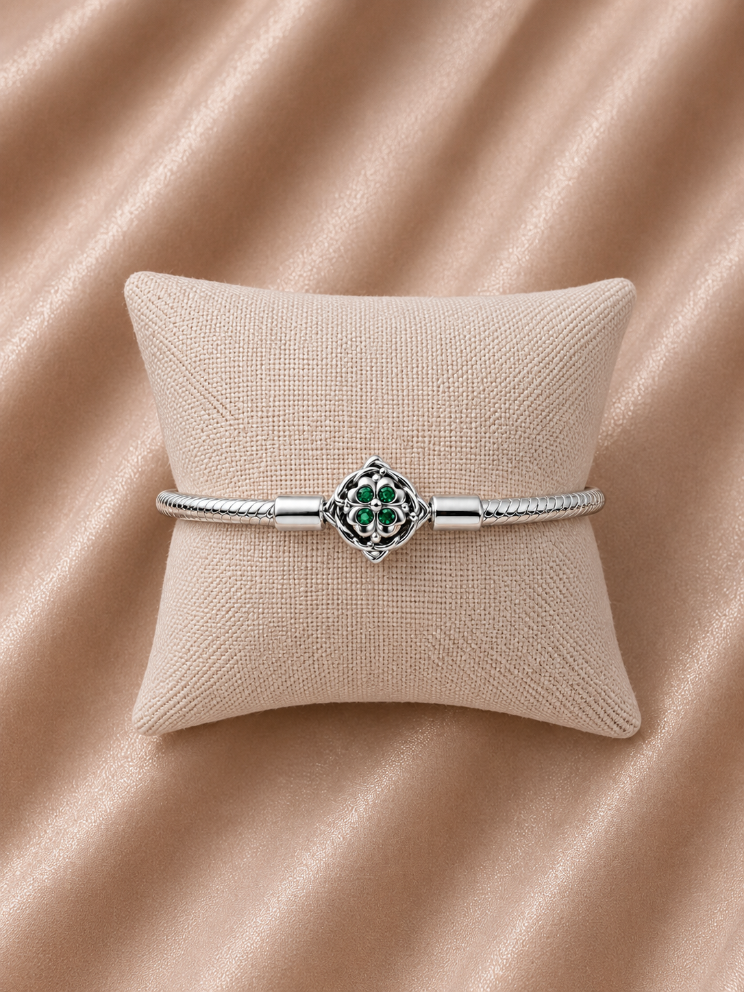 Pulsera de Plata 925 Flor con Piedras Verdes - Bisutería Mujer