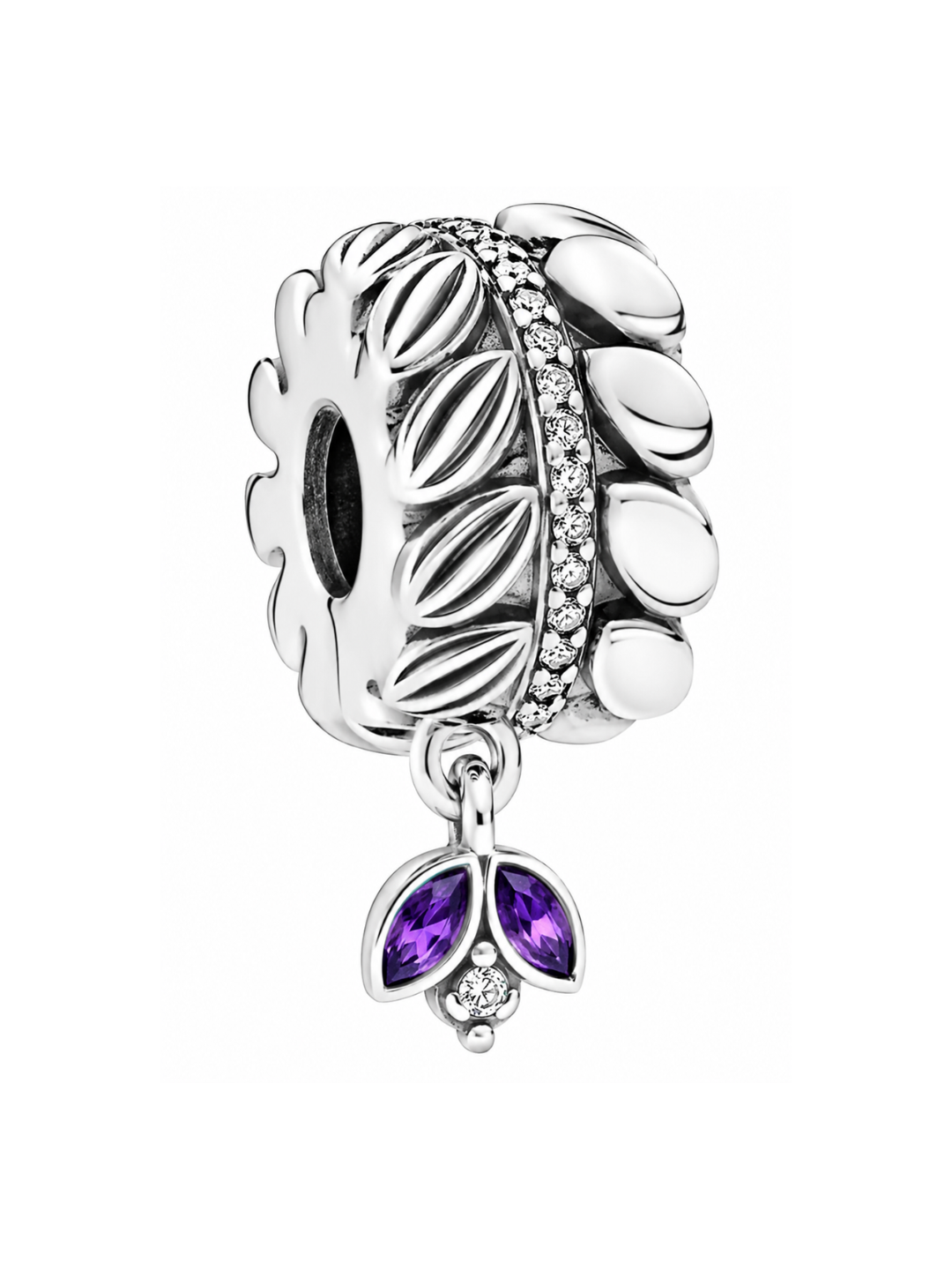 Charm de Plata 925 | Cilindro Cristales Morados