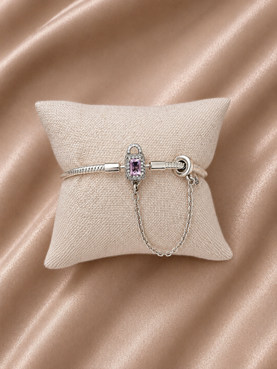 Pulsera de Plata 925 | Candado Diamantes y Cadena de Seguridad