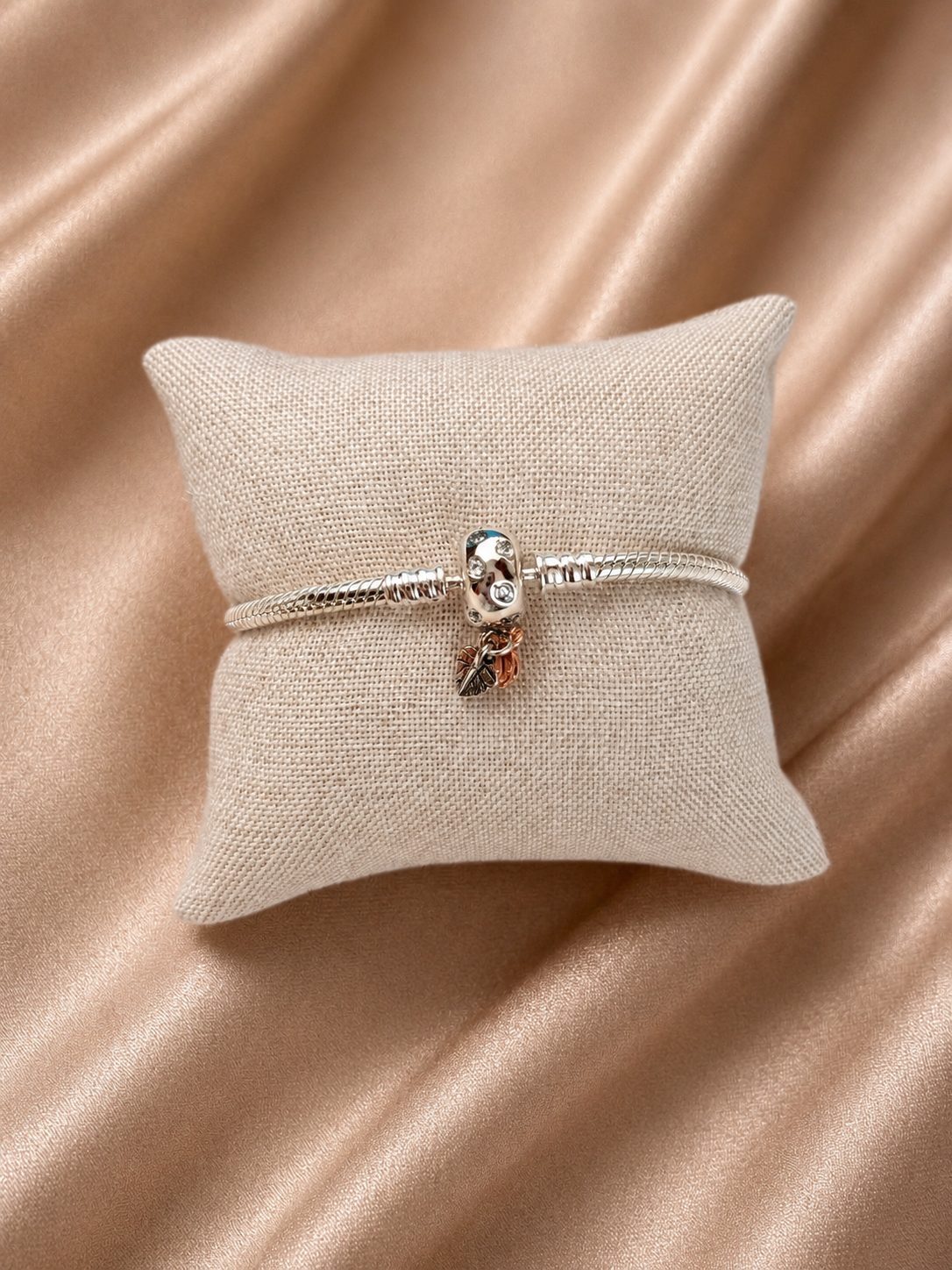 Pulsera de Plata 925 | Hojas Colgantes Bicolor