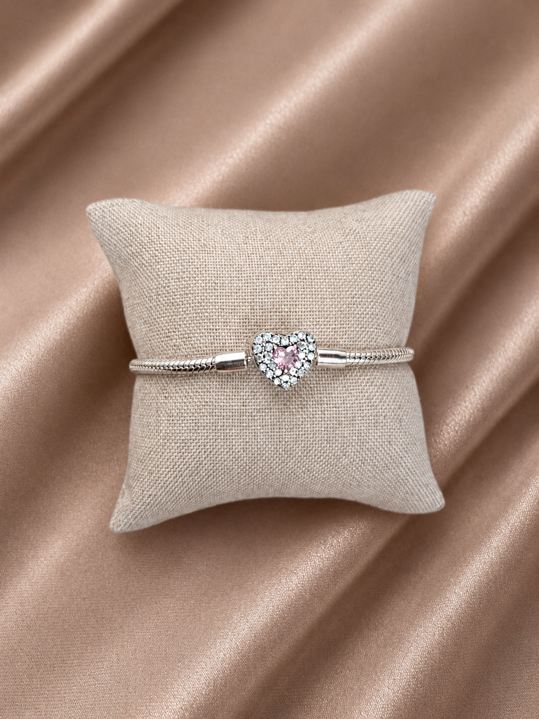 Pulsera de Plata 925 | Corazón Rosa con Diamantes