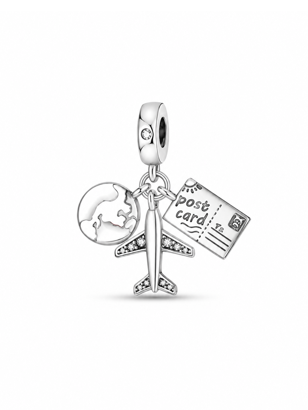 Abalorio Avión Postcard Plata 925 - Dije de Viaje para Pulsera